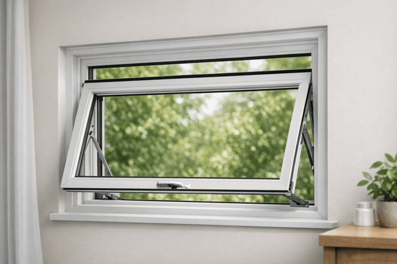 Awning window open for ventilation in home